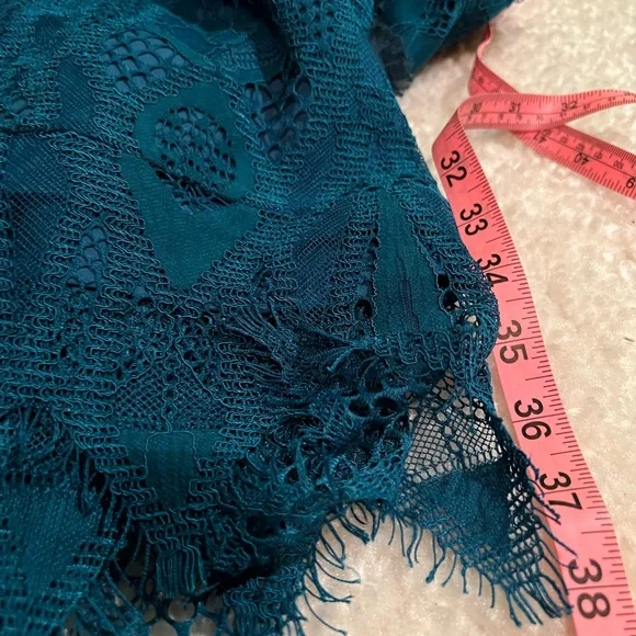 NWT $195 foxiedox | Gloria | Lace Dress with Sheer Arms in Sapphire & Teal Black - Picture 15 of 16